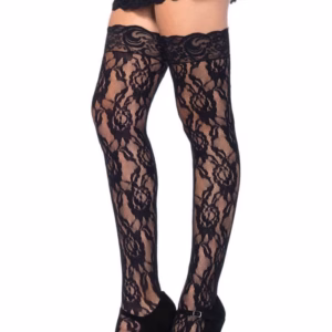 729762 LACE THI HI W/LACE TOP O/S BLK
