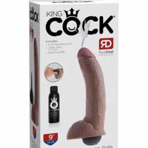 9" Squirting Cock with Balls Brown