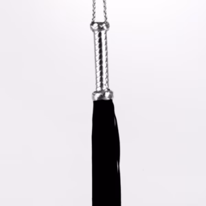 Flogger with Metallic Leather Handle and Suede Leather Tails Black 18"