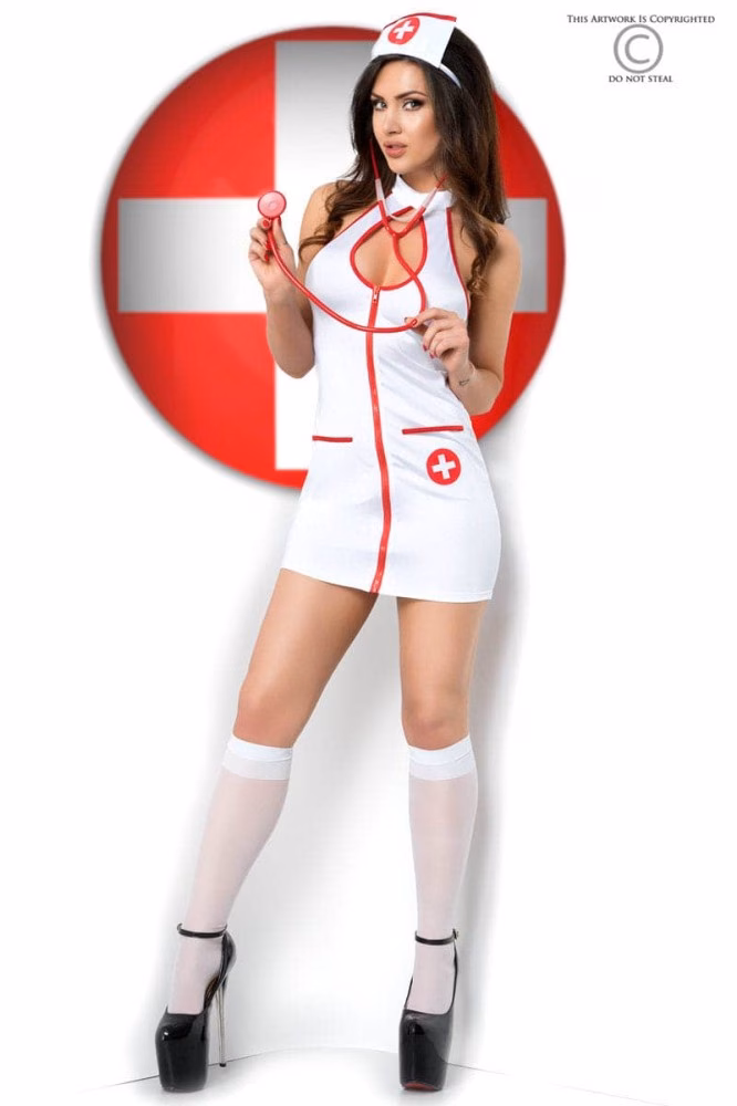 CR 3854 L/XL White Sexy Nurse Costume Dress - Image 2
