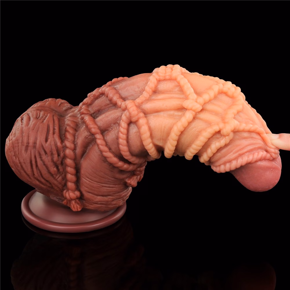 9.5'' Dual layered Platinum Silicone Cock with Rope_B15O50_3 - Image 2