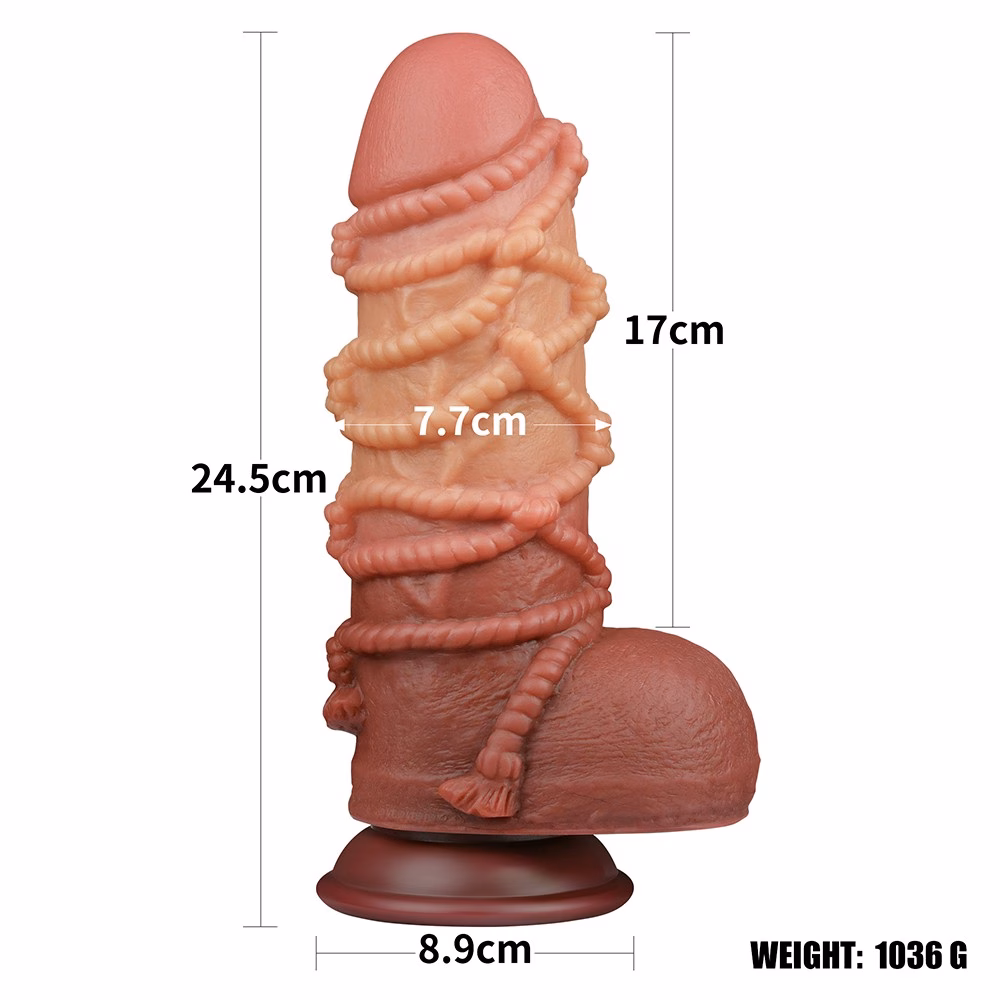 9.5'' Dual layered Platinum Silicone Cock with Rope_B15O50_3 - Image 3