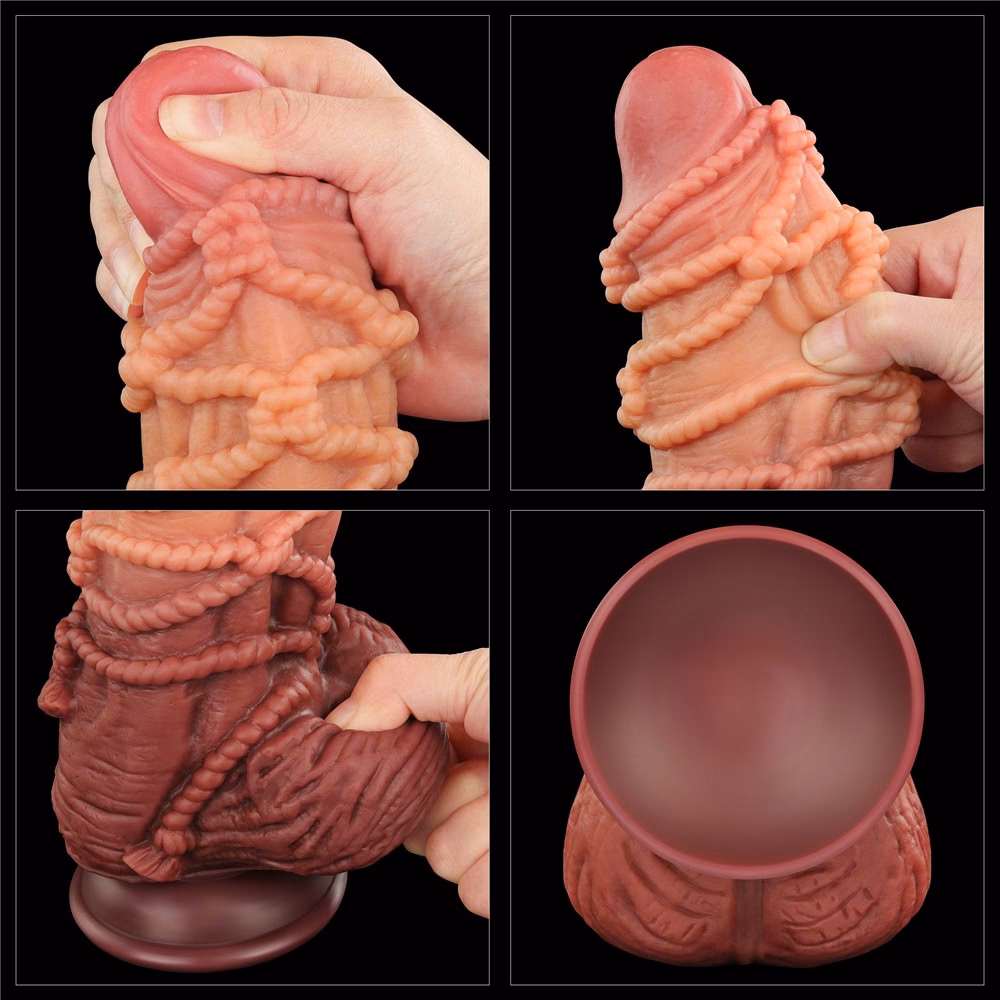 9.5'' Dual layered Platinum Silicone Cock with Rope_B15O50_3 - Image 4