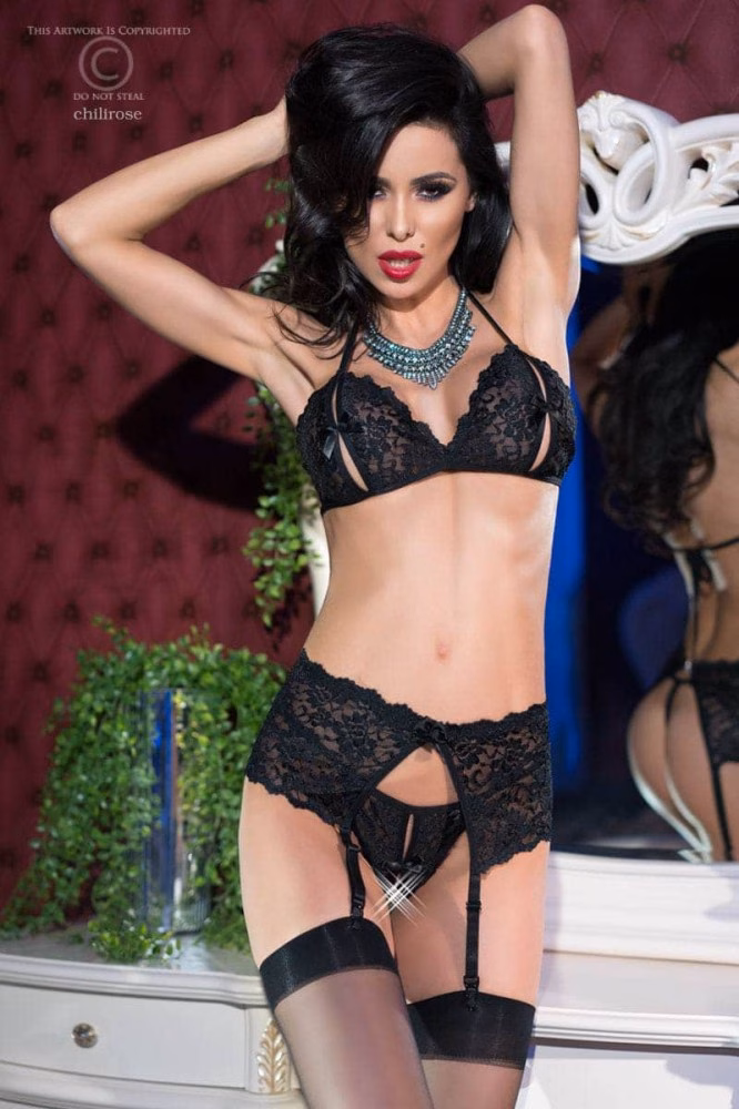 CR 4220 S Black Open Bra 3 pc Set - Image 6