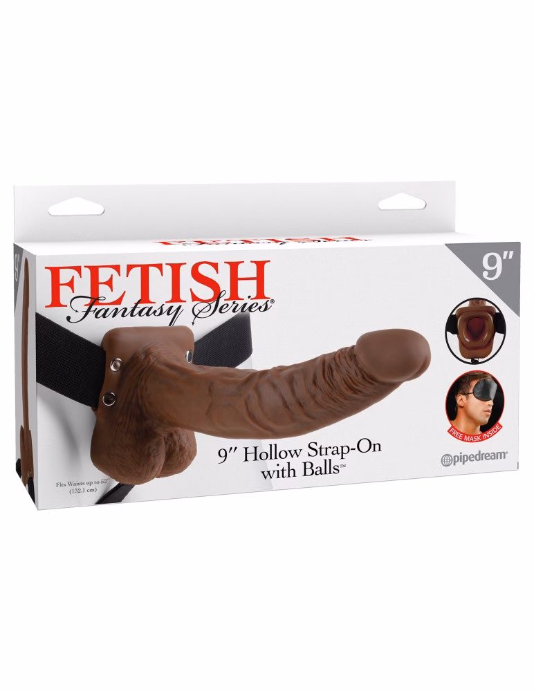 9" Hollow Strap-On with Balls Brown/Black