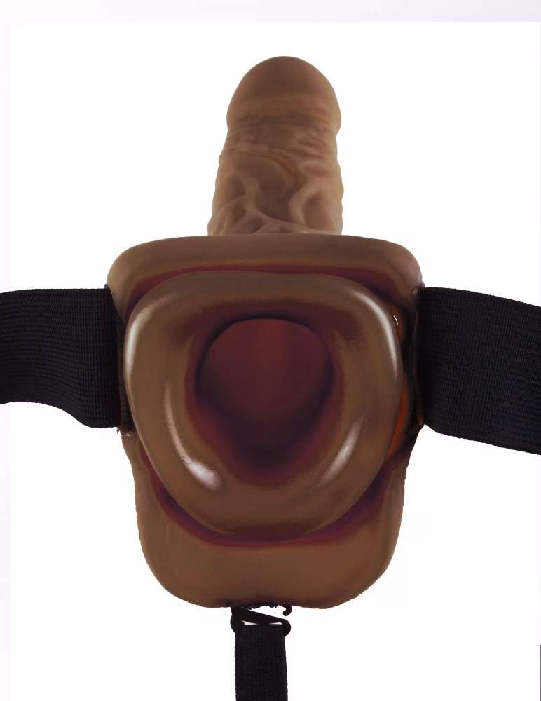 9" Hollow Strap-On with Balls Brown/Black - Image 5