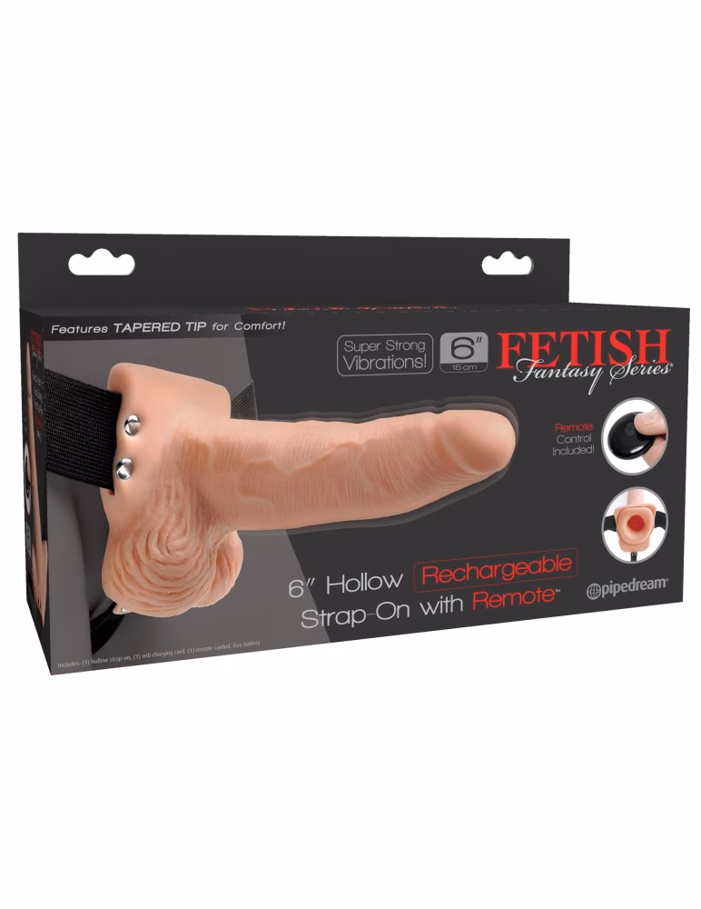 6" Hollow Strap-On with Remote Light/Black