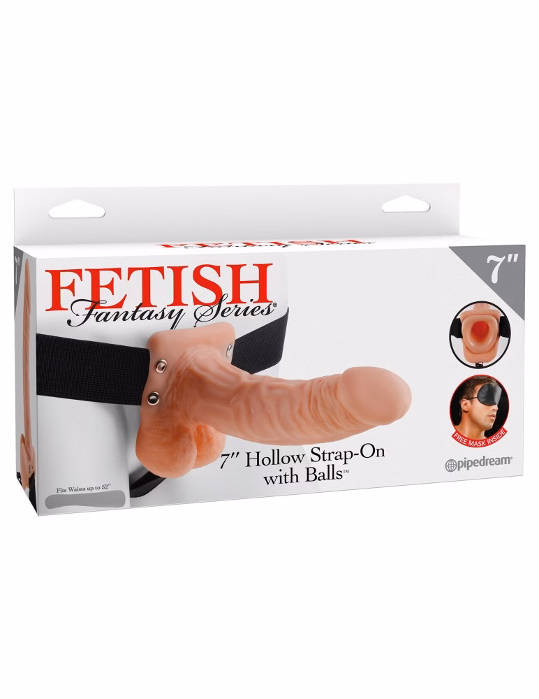 7" Hollow Strap-On with Balls Light/Black