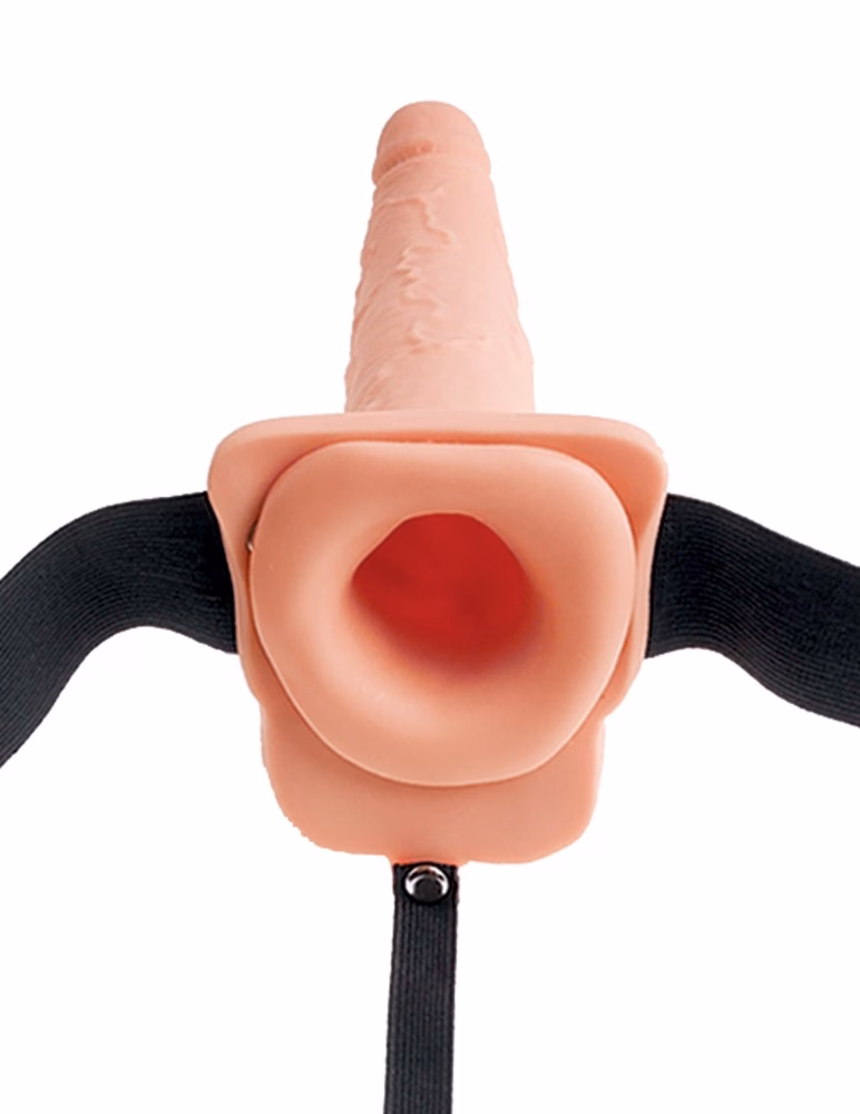 9" Squirting Hollow Strap-on Light/Black - Image 3