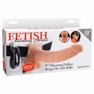 9" Vibrating Hollow Strap-On with Balls Light/Black