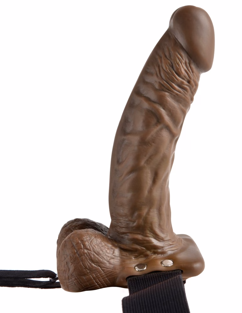 7" Hollow Strap-On with Ball Brown/Black - Image 3