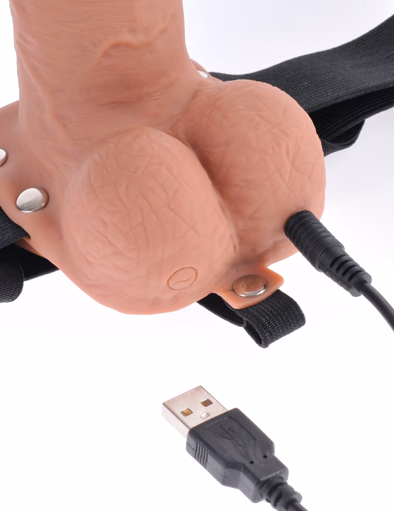 7" Hollow Strap-On with Remote Tan/ Black - Image 4