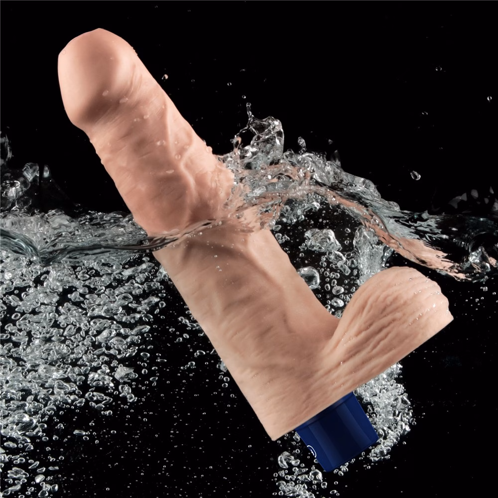 9" REAL SOFTEE Rechargeable Vibrating Dildo (Flesh) - Image 4