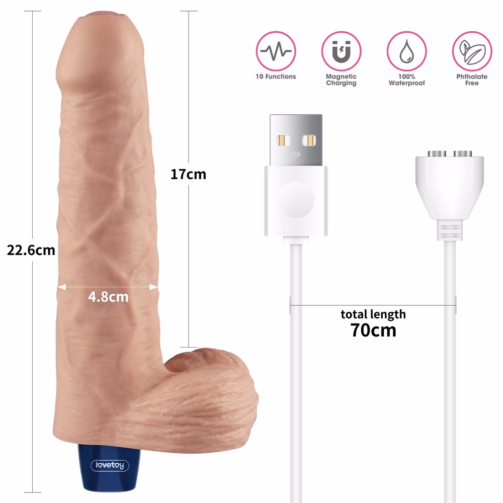 9" REAL SOFTEE Rechargeable Vibrating Dildo (Flesh) - Image 7