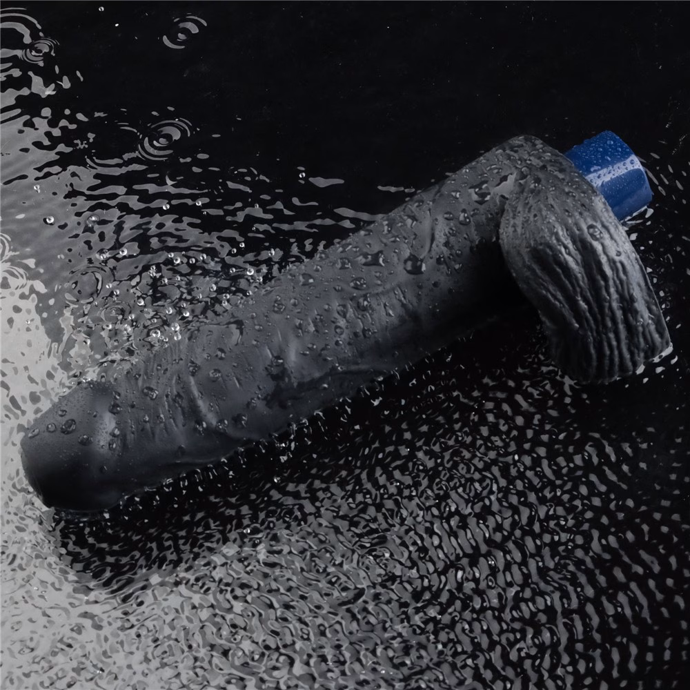 9" REAL SOFTEE Rechargeable Vibrating Dildo(Black)_B15O50_4 - Image 3