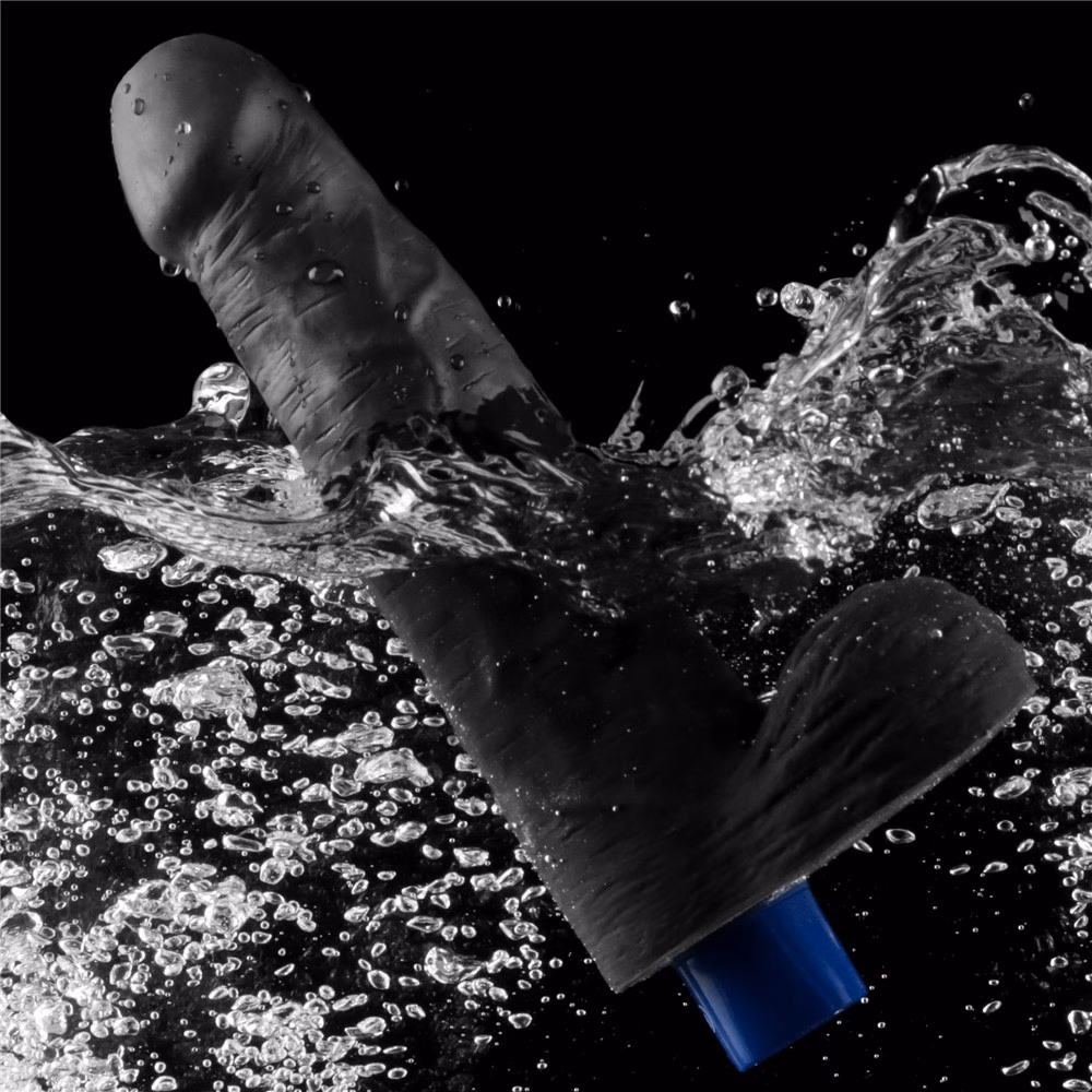 9" REAL SOFTEE Rechargeable Vibrating Dildo(Black)_B15O50_4 - Image 4