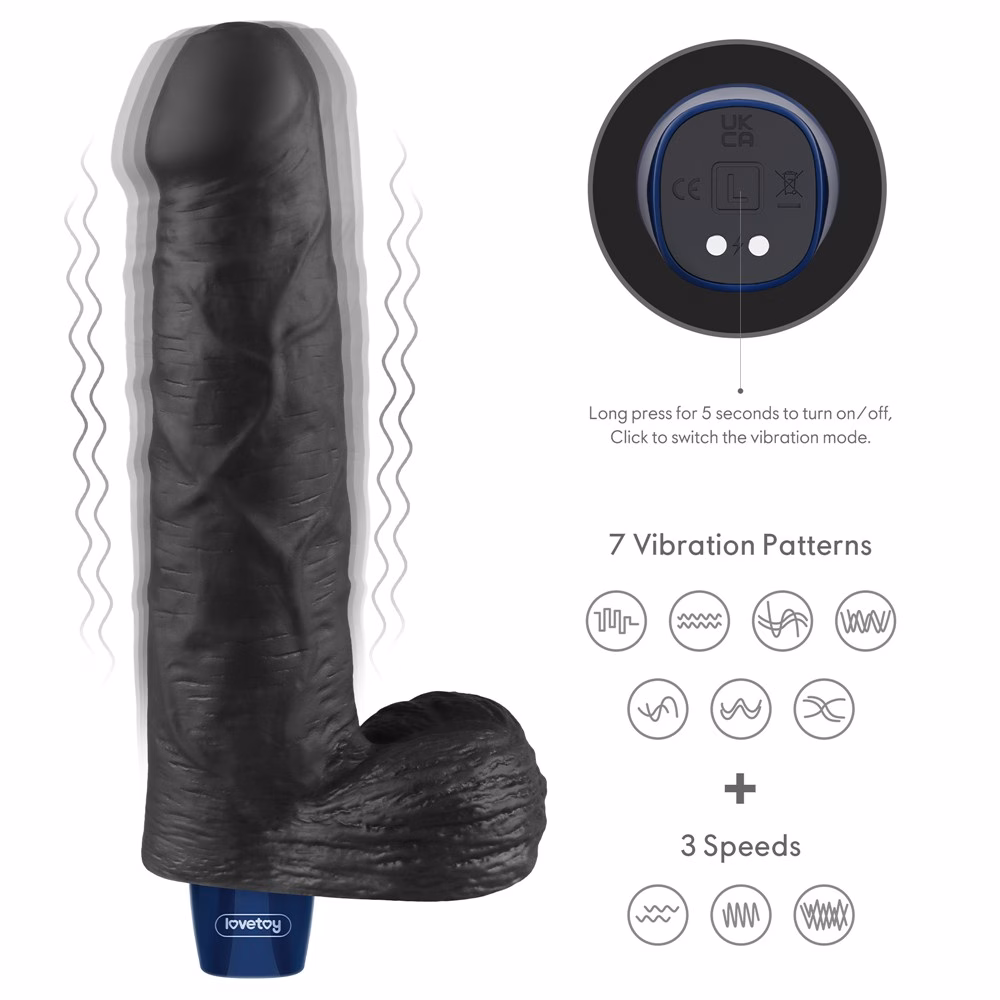 9" REAL SOFTEE Rechargeable Vibrating Dildo(Black)_B15O50_4 - Image 6