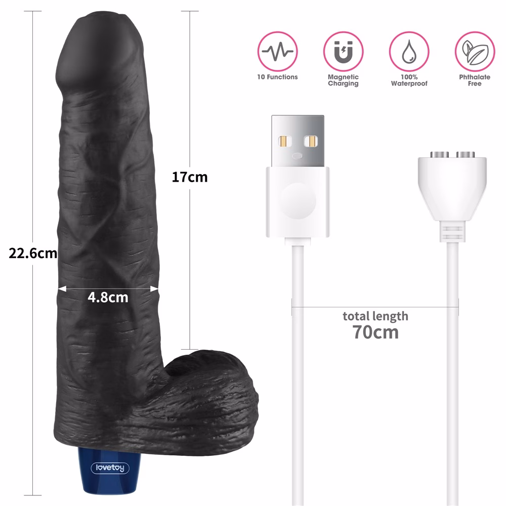 9" REAL SOFTEE Rechargeable Vibrating Dildo(Black)_B15O50_4 - Image 7