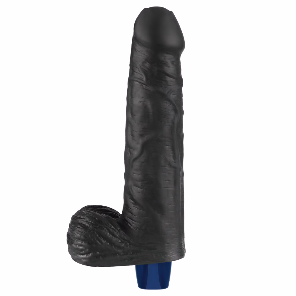 9" REAL SOFTEE Rechargeable Vibrating Dildo(Black)_B15O50_4 - Image 9