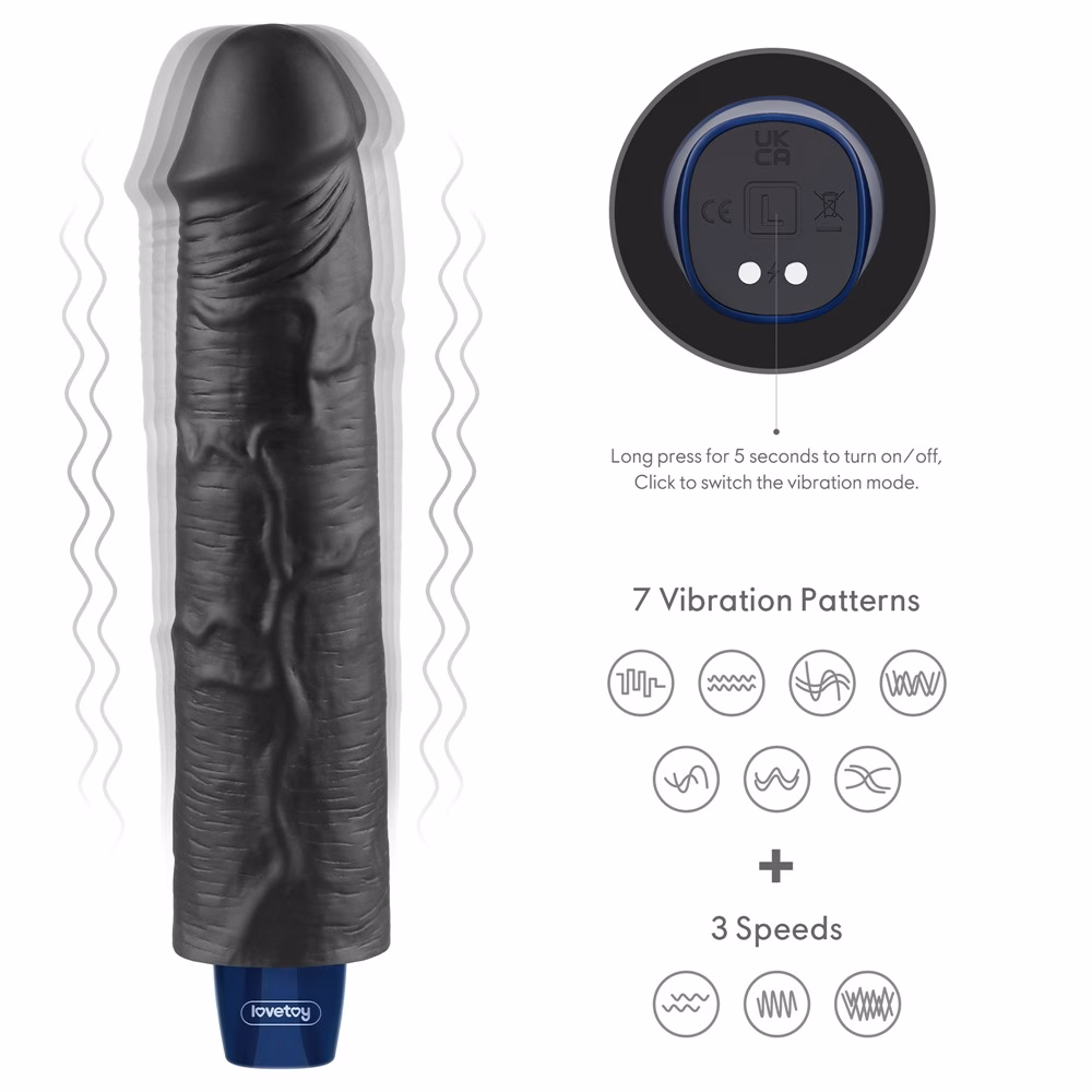 9.5" REAL SOFTEE Rechargeable Vibrating Dildo(Black)_B15O50_4 - Image 6