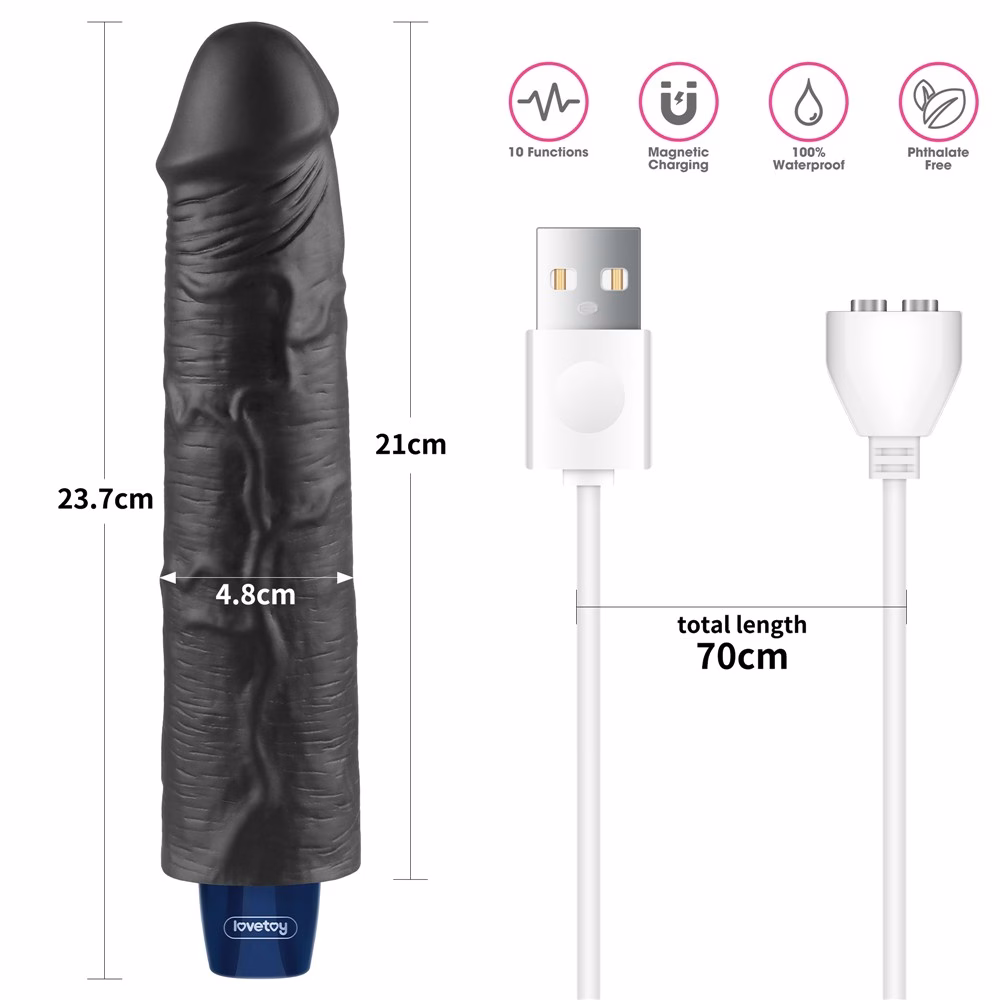9.5" REAL SOFTEE Rechargeable Vibrating Dildo(Black)_B15O50_4 - Image 7