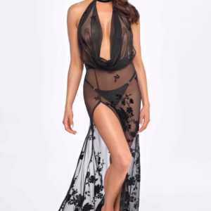 Divinity long flocked mesh dress with open back - L