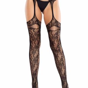 Net Stockings with Attached Garter Belt - Black O/S