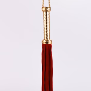 Flogger with Metallic Leather Handle and Suede Leather Tails Red 18"