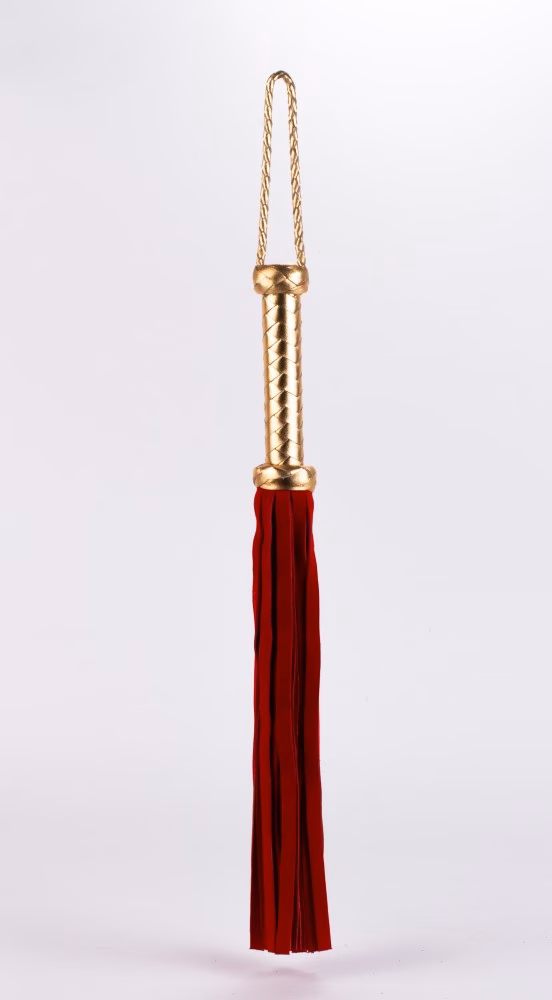 Flogger with Metallic Leather Handle and Suede Leather Tails Red 18"