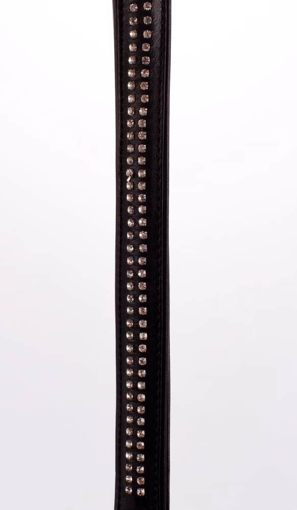 Lamb Leather Handle with 2 Rows of Small Rhinestones and Metal Chain Black - Image 3