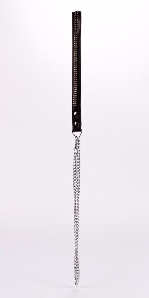 Lamb Leather Handle with 2 Rows of Small Rhinestones and Metal Chain Black - Image 5
