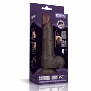 8'' Sliding Skin Pro II Dual Layer Silicone Dong (Black)