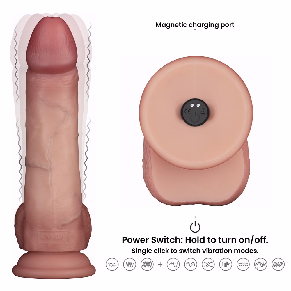 8" Vibrating Sliding Skin Pro II Silicone Dong - Image 8